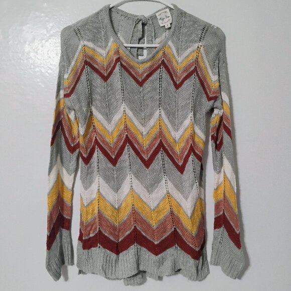 Hippie Rose Sweaters - Hippie Rose Chevron Knit Sweater Gray Multi Tie Back Size M